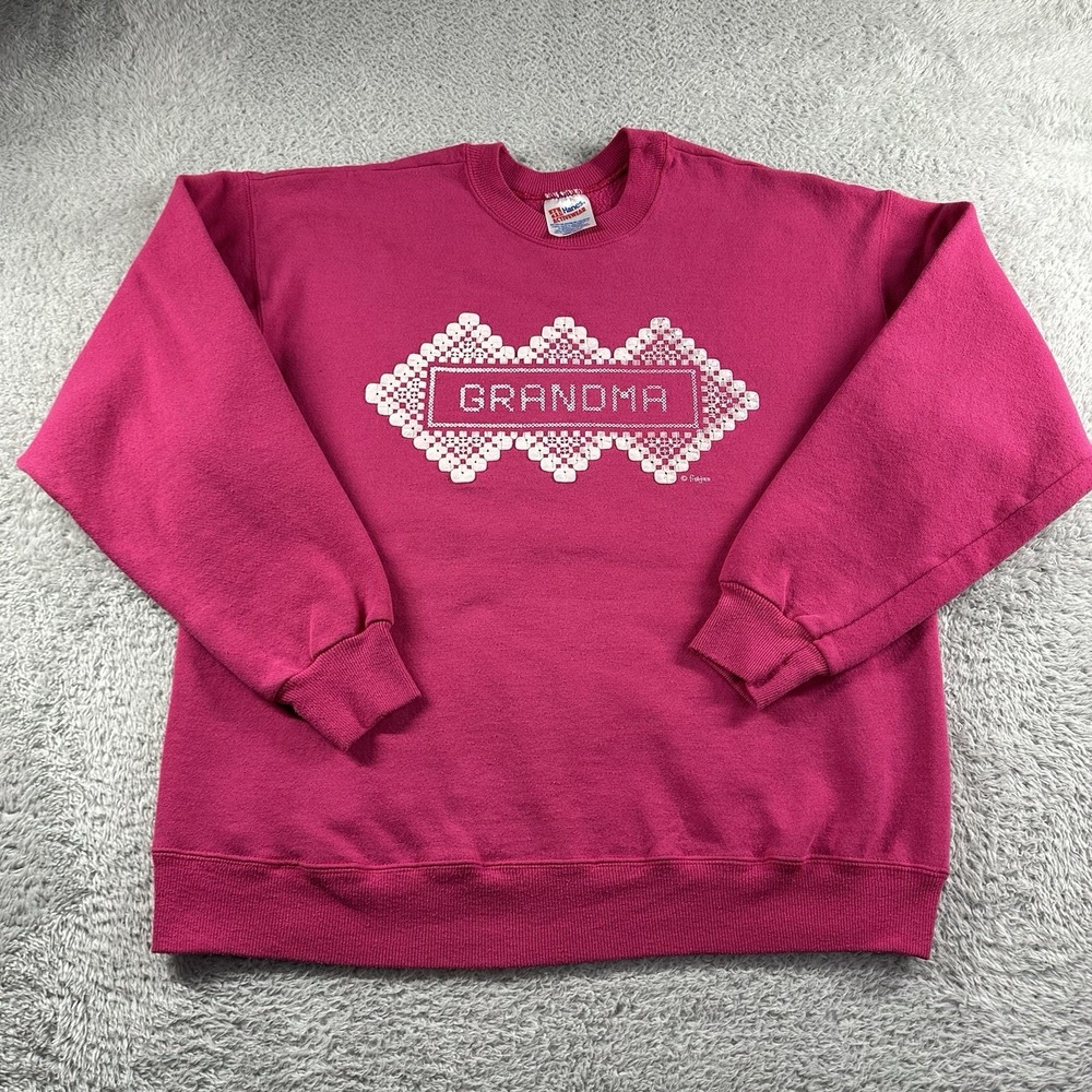 Vintage Grandma Crewneck Sweater‎ Mens Large Pink Puff Print  GrannyCottage